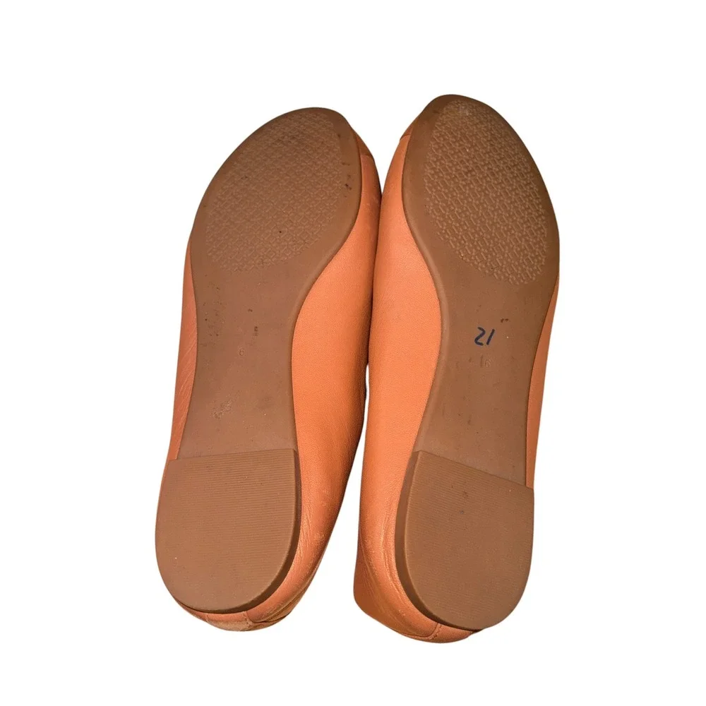 Tory Burch EVERLY Ballet Flats Women 6 Pre-Owned Tan Leather Gold Logo Reva Shoe